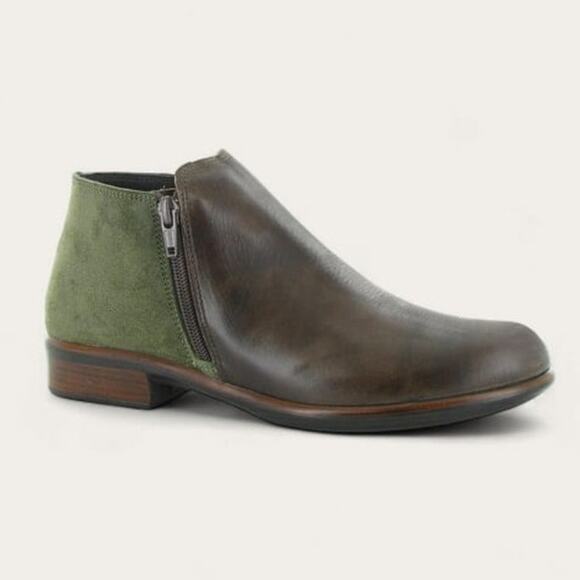 Naot Helm Two-Tone Leather Suede Side Zip Brown Green Ankle Boot Size 40 - Picture 1 of 14